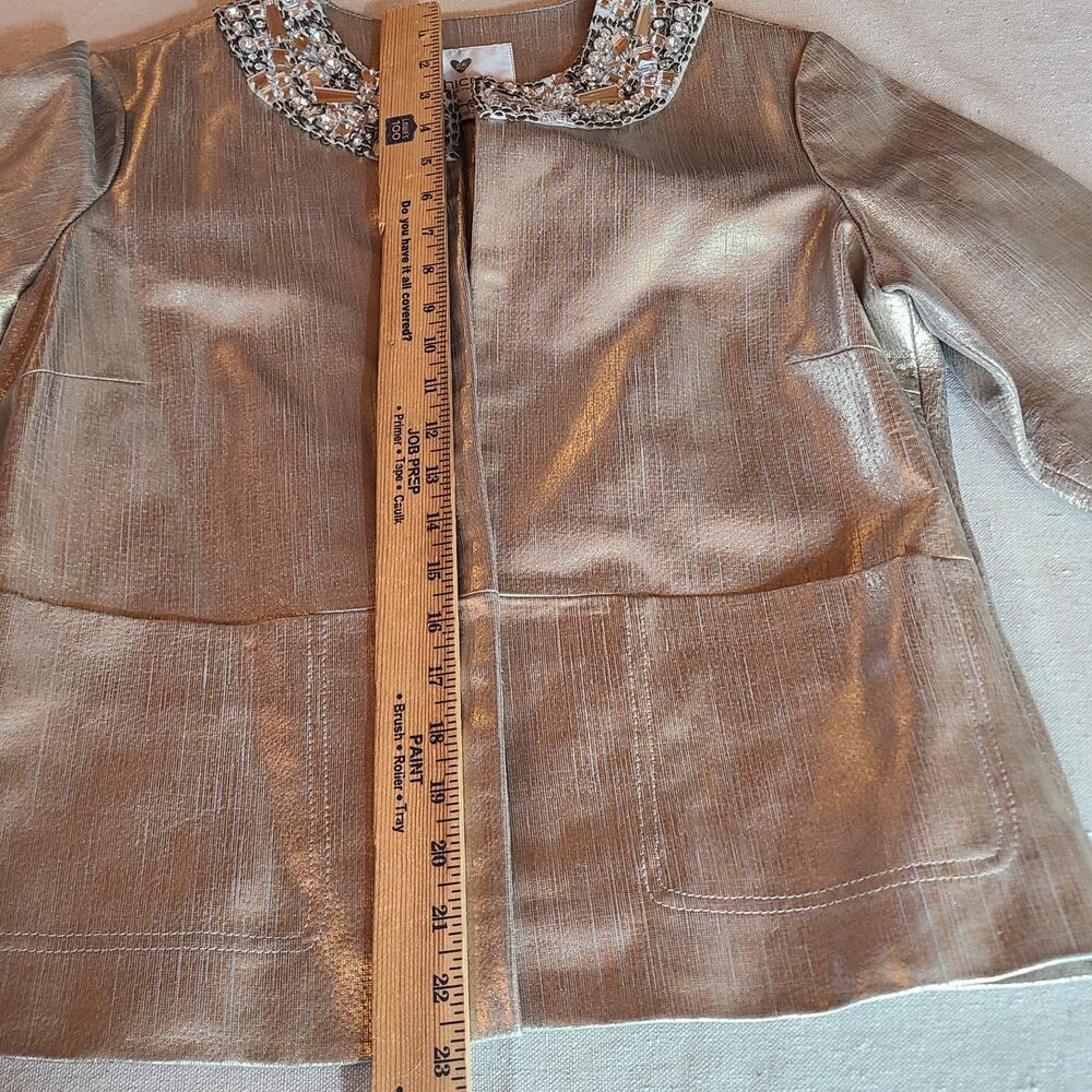 Chicos 1 Champagne Gold Leather Jacket 25th Anniversary Jeweled Collar Size M - Picture 16 of 16